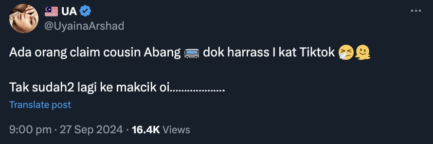 Uyaina dedah terima gangguan